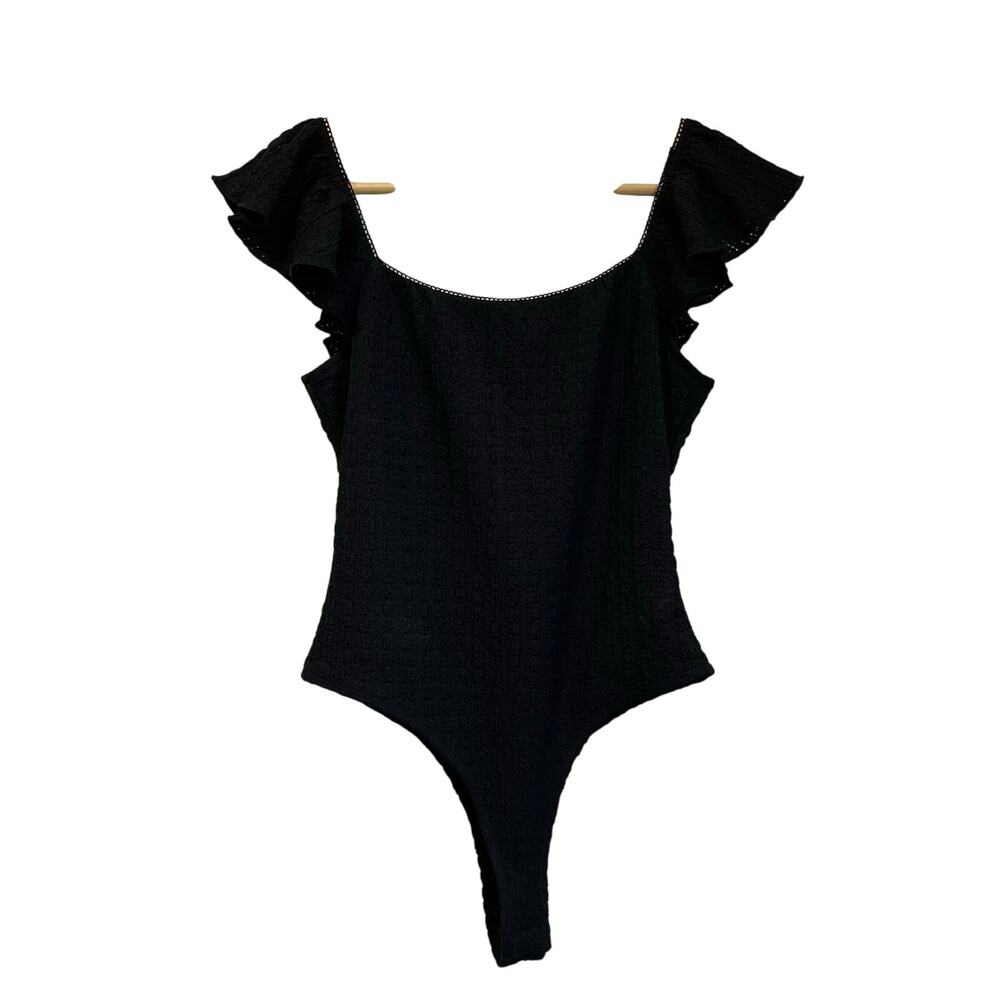 Francesca's Black Textured Ruffle Sleeve Bodysuit NWT‎ Size Small